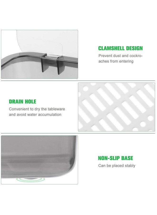 DOITOOL Flatware Tray with Lid and Drainer Kitchen Drawer Organizer, Kitchen Cutlery Tray and Utensil Drawer Organizer with Cover, Countertop Silverware Storage Container, 2.8x10x3.9 - Image 3