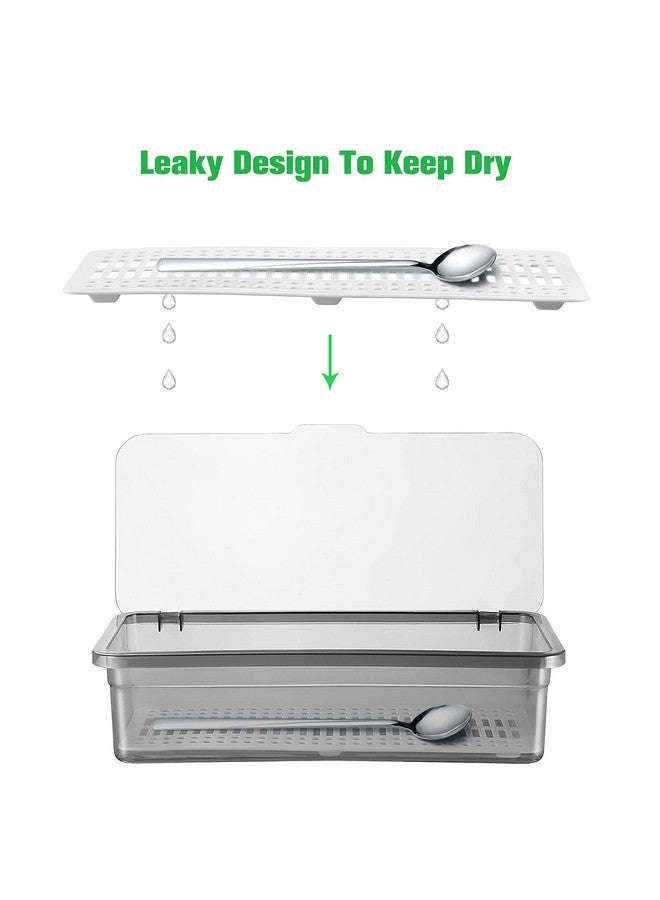 DOITOOL Flatware Tray with Lid and Drainer Kitchen Drawer Organizer, Kitchen Cutlery Tray and Utensil Drawer Organizer with Cover, Countertop Silverware Storage Container, 2.8x10x3.9 - Image 4