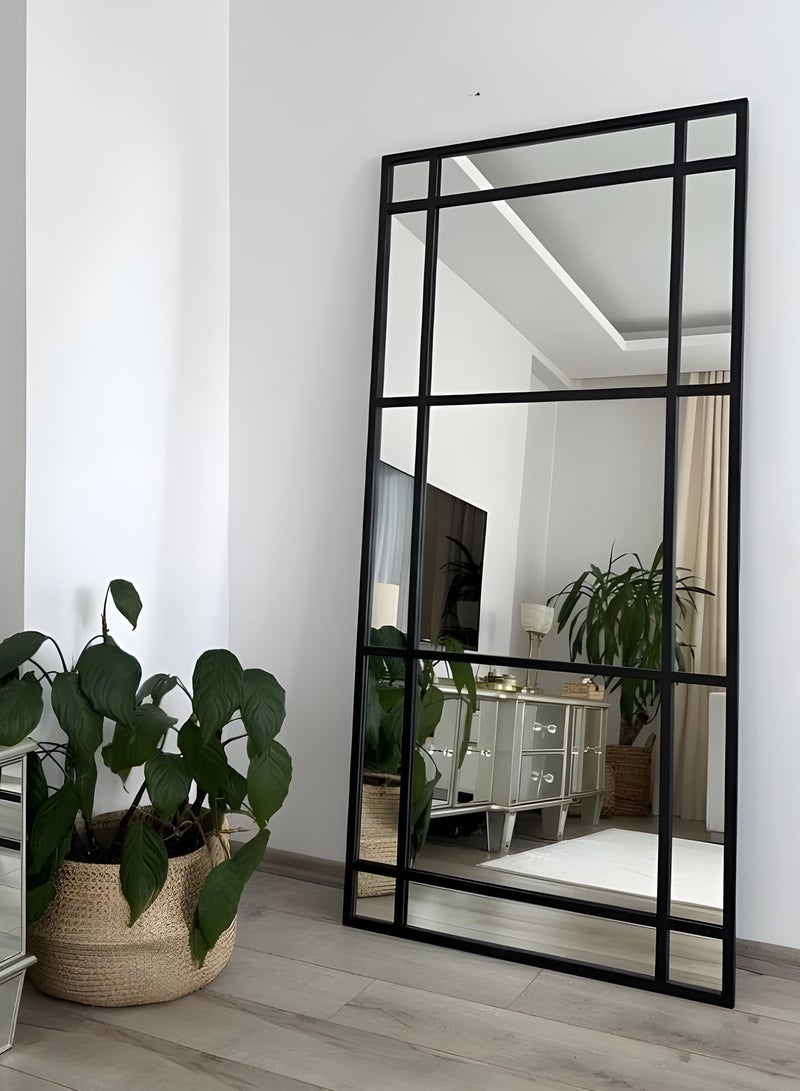 إي سمارت مرآة حائط كبيرة 80x180سم بإطار معدني أسود – مرآة ديكور مستطيلة بتصميم أنيق علي شكل نافذة لغرفة المعيشة وغرفة النوم ومدخل المنزل - Image 5