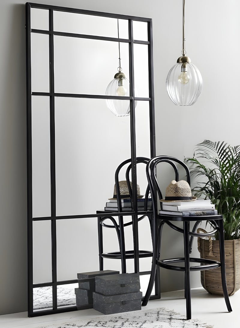 إي سمارت مرآة حائط كبيرة 80x180سم بإطار معدني أسود – مرآة ديكور مستطيلة بتصميم أنيق علي شكل نافذة لغرفة المعيشة وغرفة النوم ومدخل المنزل - Image 4