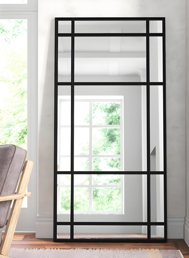 إي سمارت مرآة حائط كبيرة 80x180سم بإطار معدني أسود – مرآة ديكور مستطيلة بتصميم أنيق علي شكل نافذة لغرفة المعيشة وغرفة النوم ومدخل المنزل - Image 1