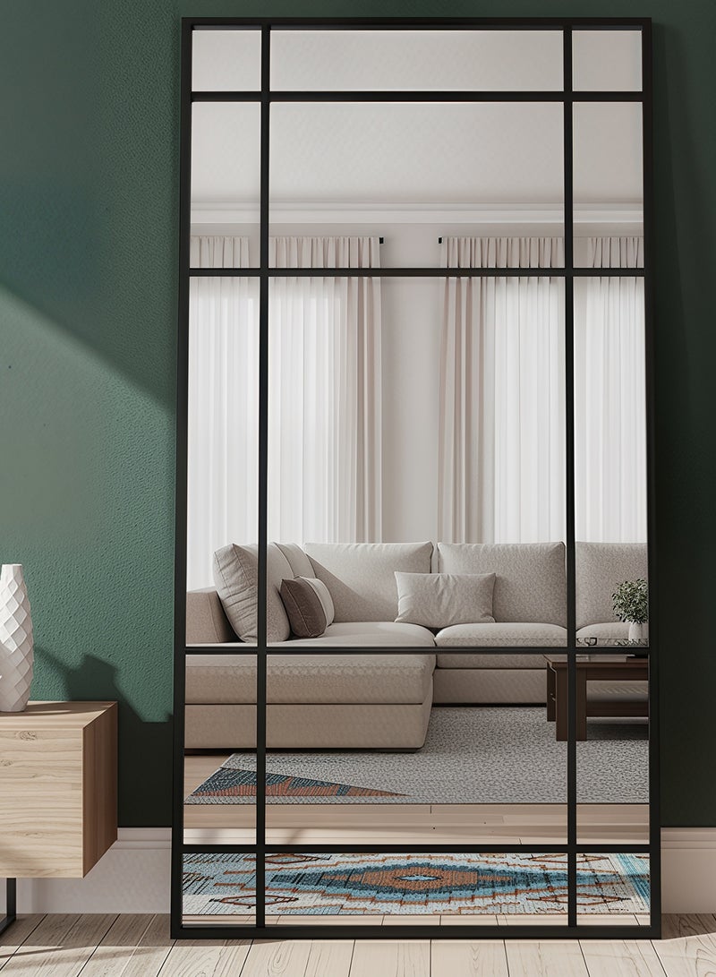 إي سمارت مرآة حائط كبيرة 80x180سم بإطار معدني أسود – مرآة ديكور مستطيلة بتصميم أنيق علي شكل نافذة لغرفة المعيشة وغرفة النوم ومدخل المنزل - Image 2