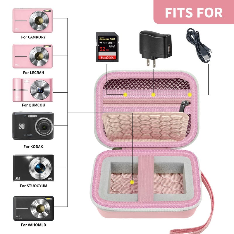 Comecase Carrying & Protective Case for Digital Camera, AbergBest 21 Mega Pixels 2.7" LCD Rechargeable HD/Kodak Pixpro/Canon PowerShot ELPH 180/190 / Sony DSCW800 / DSCW830 Cameras for Travel-Pink - Image 2