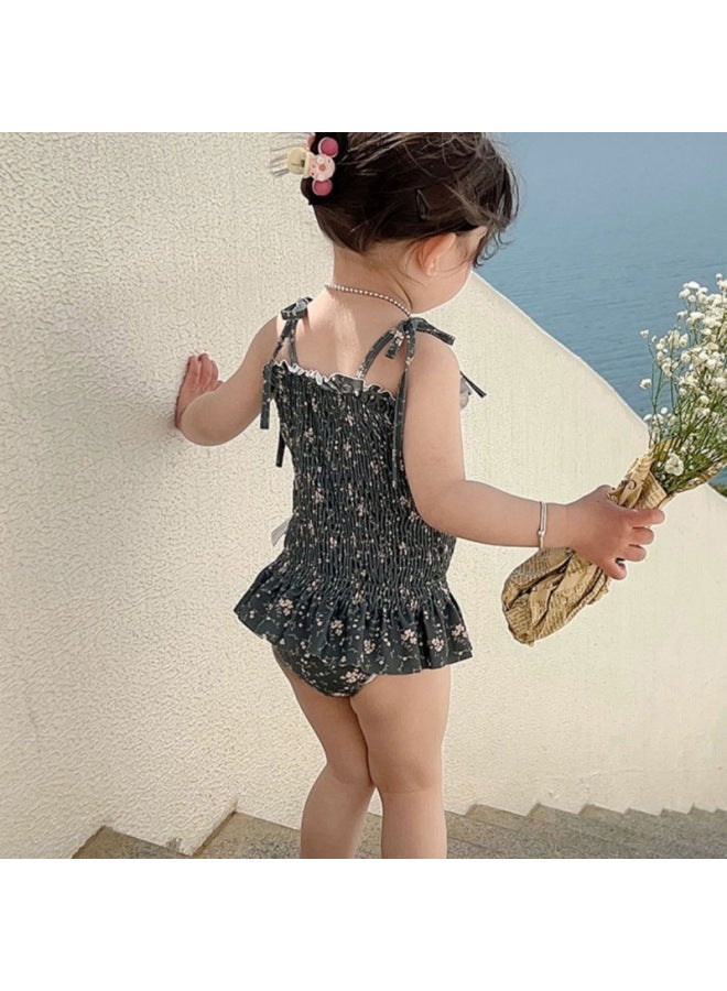 Generic Girls' Cute Cartoon Swimwear For Baby Girls Summer Backless Swimwear Children's Beach Clothes Trendy-Color:White Floral Swimsuit Suspender-Size:S（80-90）  - Image 5