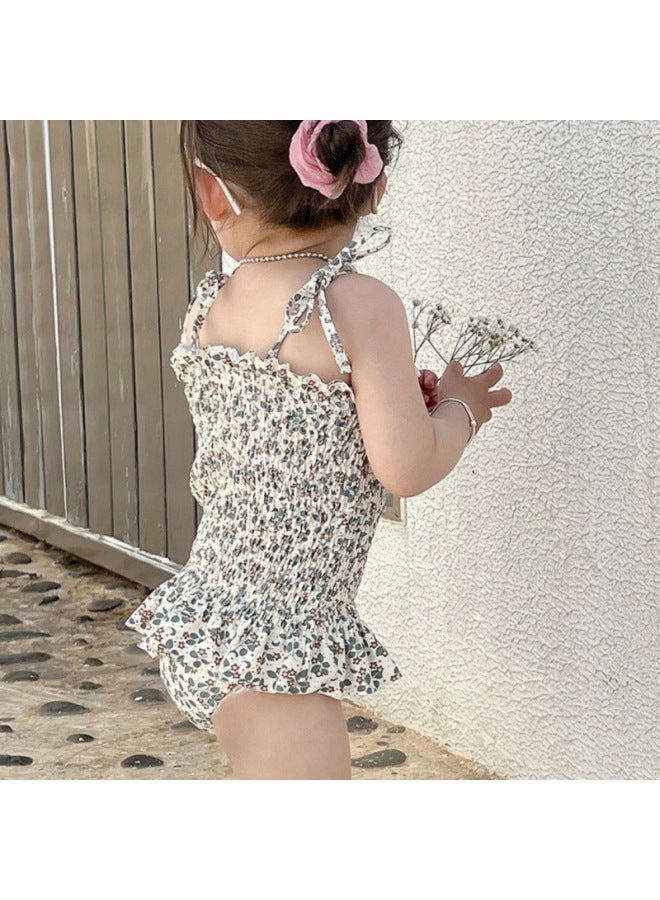 Generic Girls' Cute Cartoon Swimwear For Baby Girls Summer Backless Swimwear Children's Beach Clothes Trendy-Color:White Floral Swimsuit Suspender-Size:S（80-90）  - Image 1