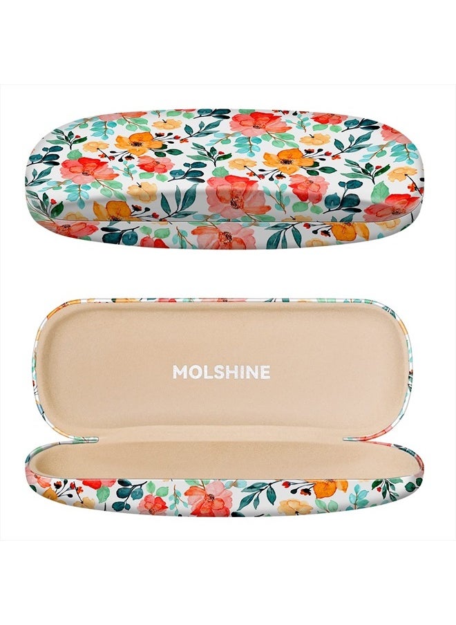 molshine - Hard Shell PU Leather Glasses Case,Travel Portable Eyeglass Case for Men Women Girl Travel Study Work (Flower) - Image 1