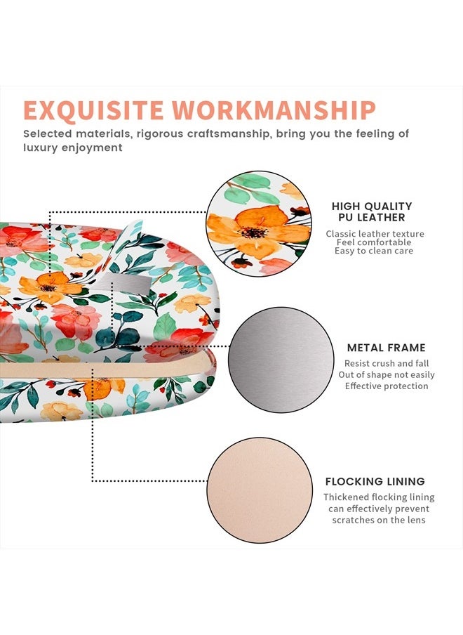 molshine - Hard Shell PU Leather Glasses Case,Travel Portable Eyeglass Case for Men Women Girl Travel Study Work (Flower) - Image 1