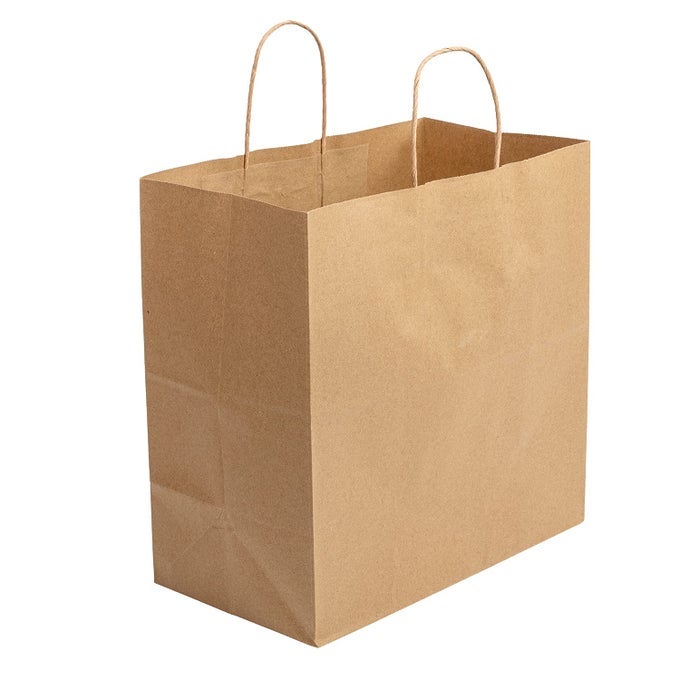 ROYAL CASE OF 250 RECYCLABLE KRAFT PAPER BAGS WITH TWISTED HANDLES ECOFRIENDLY BROWN GROCERY BAGS DURABLE RECYCLABLE PACKAGING SHOPPING BAGS BROWN BAGS WITH HANDLES 13X7X13