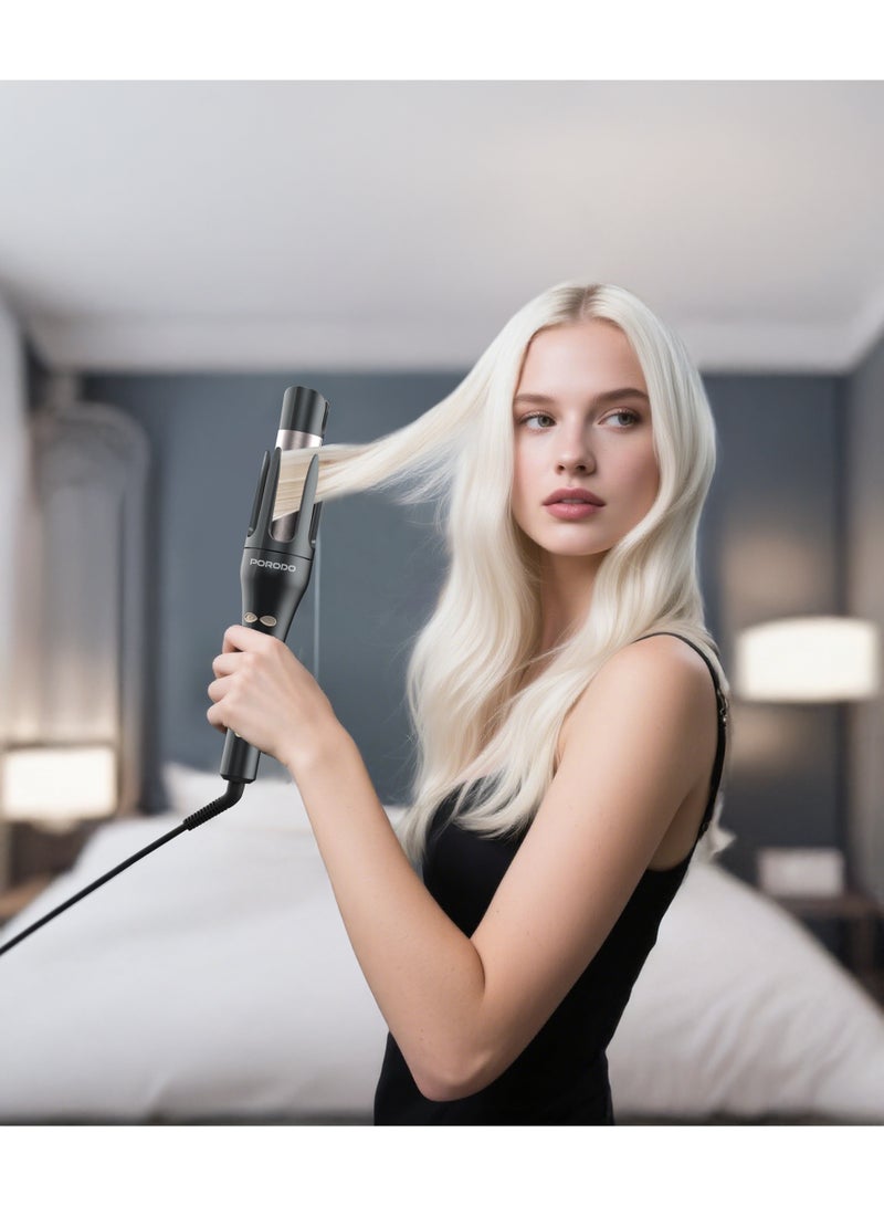 porodo Automatic 2-in-1 Hair Styler/ Intelligent Hair Curler & Straightener with Automatic Rotating Technology/3 Temperature Levels, Ceramic Coating & PTC Fast Heating / Intelligent Hair Styler - Black - Image 4