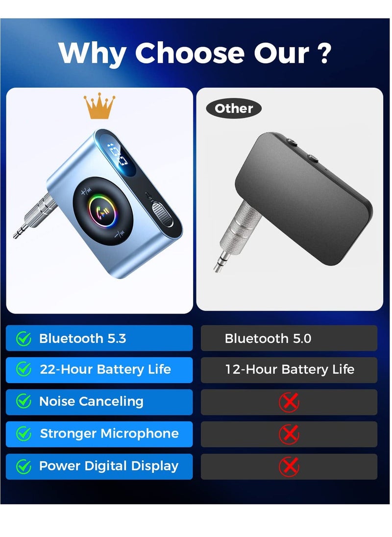 Y&D Bluetooth 5.3 AUX Adapter for Car, Enhanced Mic & LED Digital Display Noise Cancelling, 3.5mm Wireless Audio Receiver Car Stereo, Home 22H Battery Life  - Image 3