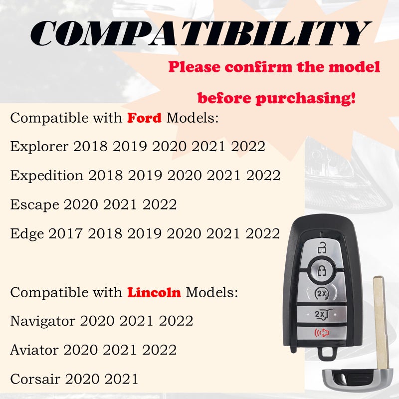 MechanMagic Key Fob Replacement Compatible with Ford Explorer Expedition 2018-2022 Edge 2017-2022 Escape Lincoln Navigator 2020- Aviator Corsair Push Start Keyless Entry Remote Start 164-R8198 164-R8278 164-R8226 - Image 3