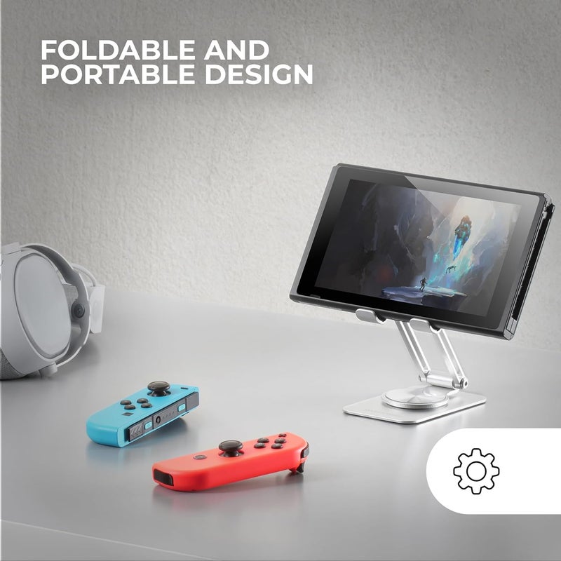 MARS GAMING MA-RSS, Foldable Smartphone Stand, 360° Dynamic Rotation + 180° Height and Angle Setting, Aluminum Mobile Phone Stand, Non-slip, Silver Gray - Image 2