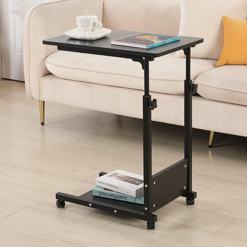TigerDad Adjustable Height C Table Sofa Side Bedside with Wheels, Hospital Bed Table Rolling Tray with Storage, Mobile Computer Desk Laptop for Home Use - Image 1