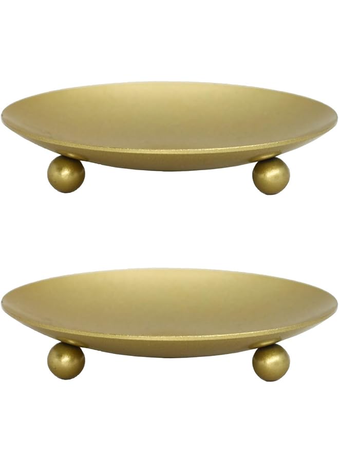 The Bros 2 Pcs Diameter 4.3" Candlestick Holders Iron Pillar Candle Holder Gold Candle Holder Hurricane Candle Holder Candle Stands Candle Plate Holder Pedestal Candle Holders for Table (Gold) - Image 1