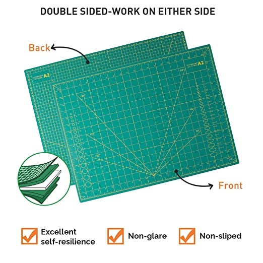 Home Buy HOME BUY Double Sided Self Healing Eco Friendly 5 Layers Cutting Mat Imperial/Metric (Cutting MAT A/4) with Marked Pattern and Grids (Green)  - Image 2