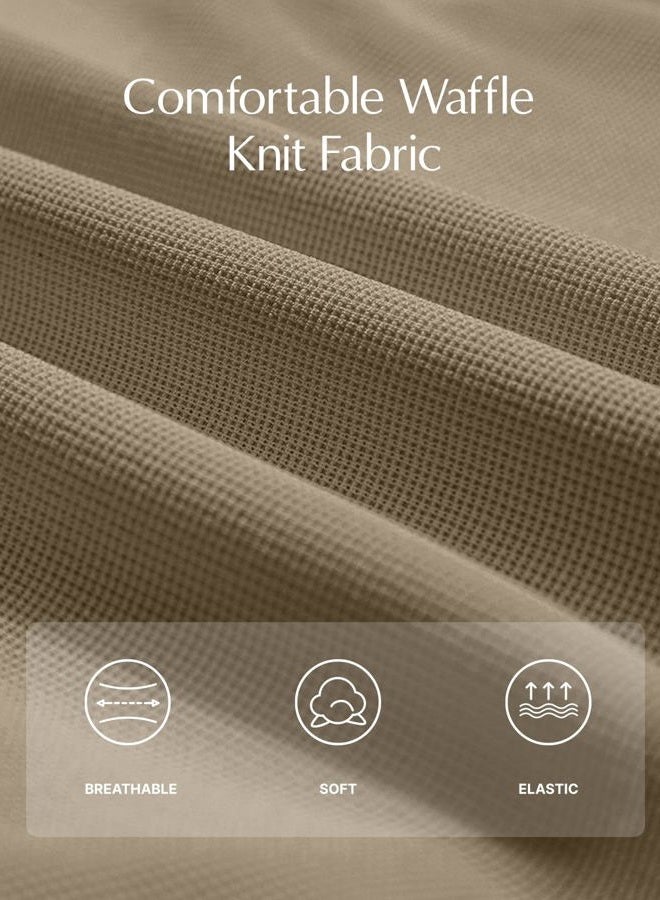 EVALESS Women's Wide Leg Pants Elastic High Waisted Waffle Knit Casual Palazzo Pants Trousers with Pockets, Taupe, X-Large - Image 5