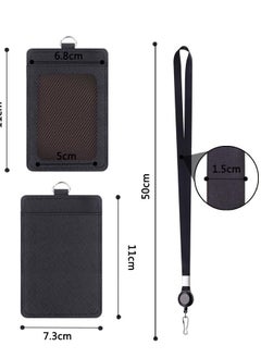 وهاواي Leather Badge Holder and Adjustable Retractable Lanyards, 2 Pack Quick Release Buckle and Safety Breakaway Lanyards with Swivel Metal Clasp for Offices, Staff, Employees, Students Black  - Image 3