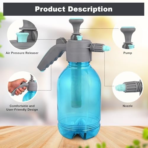 ORILEY 2L Multifunctional Manual Garden Sprayer Pressure Water Pump Bottle Handheld Mist Spray for Flowers Plant Watering Car Glass Home Cleaning (Blue) - Image 2
