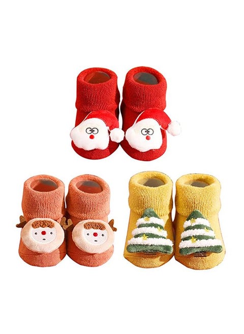 3 Pair Baby Christmas Socks Baby Non Slip Socks Cartoon Thicken Floor Socks for Baby Boys Girls Fluffy Cuddly Funny Socks