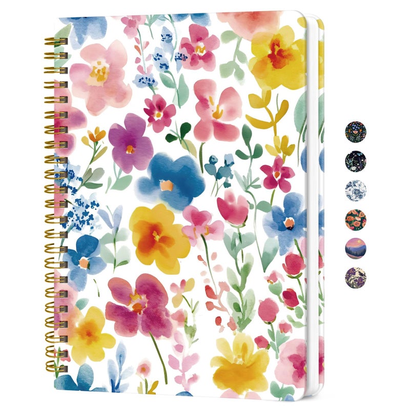 ZOTIA Lined Spiral Journal for Women, A5 Hardcover Cute Notebook for Work & Note Taking, Aesthetic Pretty Journal for Writing, 140 Pages, 6"x8", Bloom Floral - Image 1