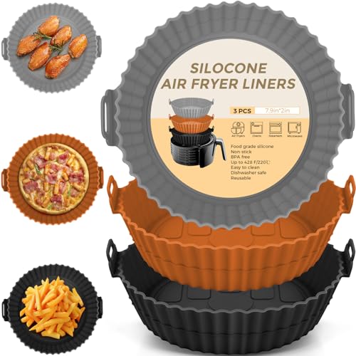 Buauty Beauty 3 Pack Air Fryer Liners - 8 Inch Silicone Pot, Reusable Food Grade, Baking Basket Accessories, Replacement for Flammable Disposable Parchment Paper - Image 1