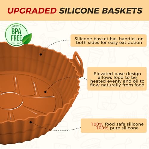 Buauty Beauty 3 Pack Air Fryer Liners - 8 Inch Silicone Pot, Reusable Food Grade, Baking Basket Accessories, Replacement for Flammable Disposable Parchment Paper - Image 4