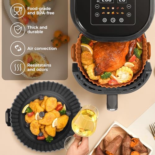 Buauty Beauty 3 Pack Air Fryer Liners - 8 Inch Silicone Pot, Reusable Food Grade, Baking Basket Accessories, Replacement for Flammable Disposable Parchment Paper - Image 5