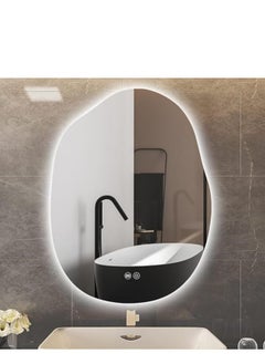 Vparty LED Bathroom Mirror with Lights 24"x32", Stepless Dimmable Irregular LED Mirror with 3 Color Temperature Options (Warm, Cool, Neutral), Anti-Fog, Shatter-Proof, Memory Function, Frameless Makeup Mirror for Bathroom, Vanity, Dressing Area, Modern LED Backlit Mirror, Wall-Mounted
