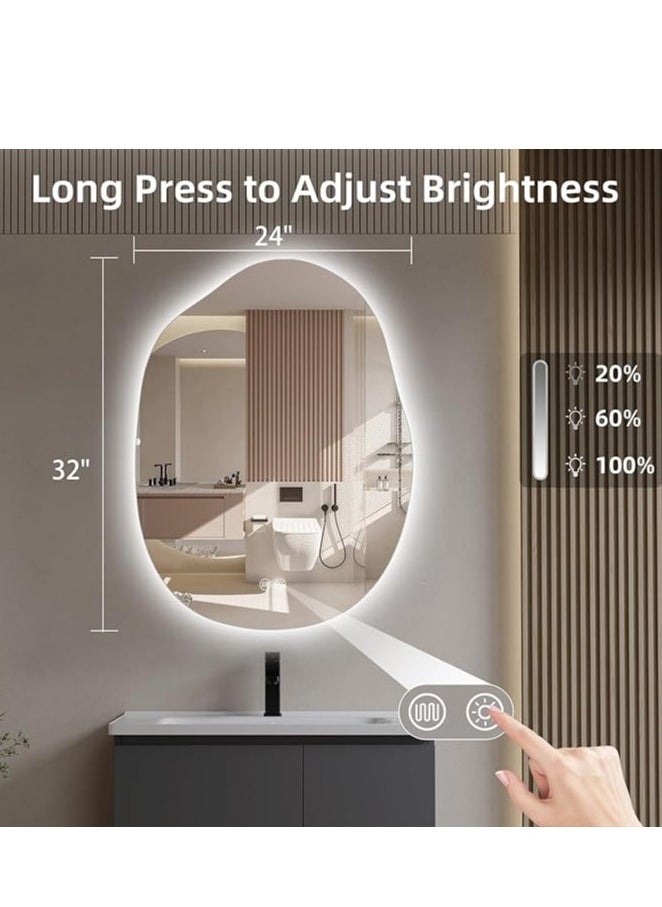 Vparty - Vparty LED Bathroom Mirror with Lights 24"x32", Stepless Dimmable Irregular LED Mirror with 3 Color Temperature Options (Warm, Cool, Neutral), Anti-Fog, Shatter-Proof, Memory Function, Frameless Makeup Mirror for Bathroom, Vanity, Dressing Area, Modern LED Backlit Mirror, Wall-Mounted - Image 1