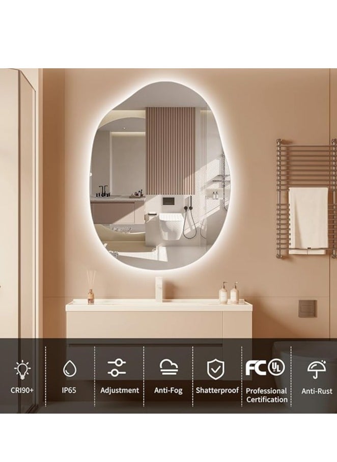 Vparty - Vparty LED Bathroom Mirror with Lights 24"x32", Stepless Dimmable Irregular LED Mirror with 3 Color Temperature Options (Warm, Cool, Neutral), Anti-Fog, Shatter-Proof, Memory Function, Frameless Makeup Mirror for Bathroom, Vanity, Dressing Area, Modern LED Backlit Mirror, Wall-Mounted - Image 1