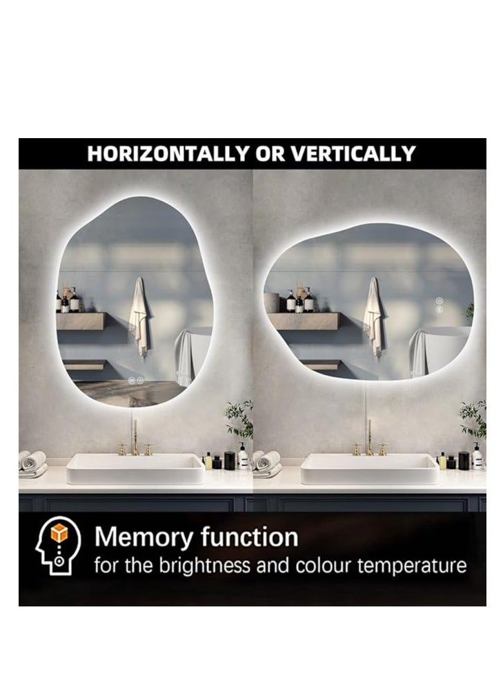 Vparty - Vparty LED Bathroom Mirror with Lights 24"x32", Stepless Dimmable Irregular LED Mirror with 3 Color Temperature Options (Warm, Cool, Neutral), Anti-Fog, Shatter-Proof, Memory Function, Frameless Makeup Mirror for Bathroom, Vanity, Dressing Area, Modern LED Backlit Mirror, Wall-Mounted - Image 1