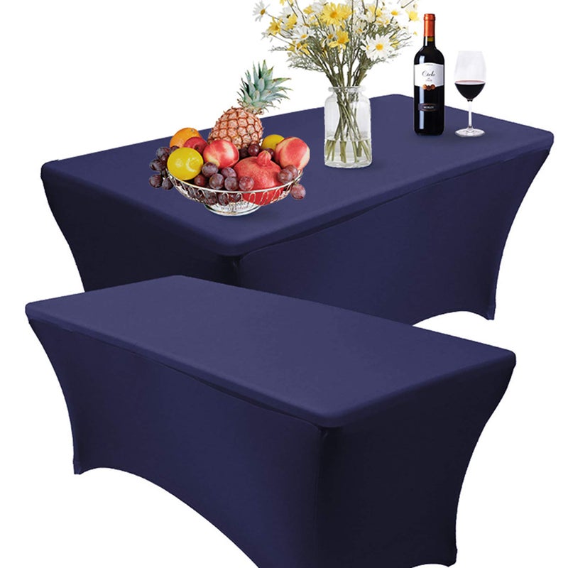 RELIANCER 2 Pack 6FT Rectangular Spandex Table Cover FourWay Tight Fitted Stretch Tablecloth Table Cloth for Outdoor Party DJ Tradeshow Banquet Vendor Wedding Celebration 2PC 6FT Black
