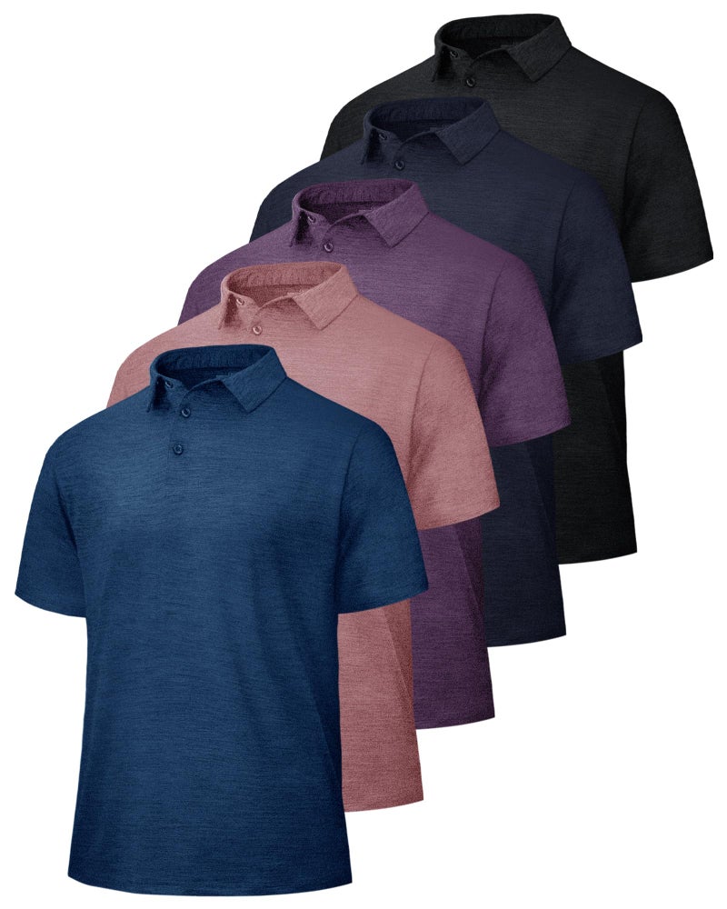 BOOJO 5 Pack Polo Shirts for Men - Quick Dry Moisture Wicking Performance Short Sleeve Mens Golf Shirts for Work Athletic - Image 1