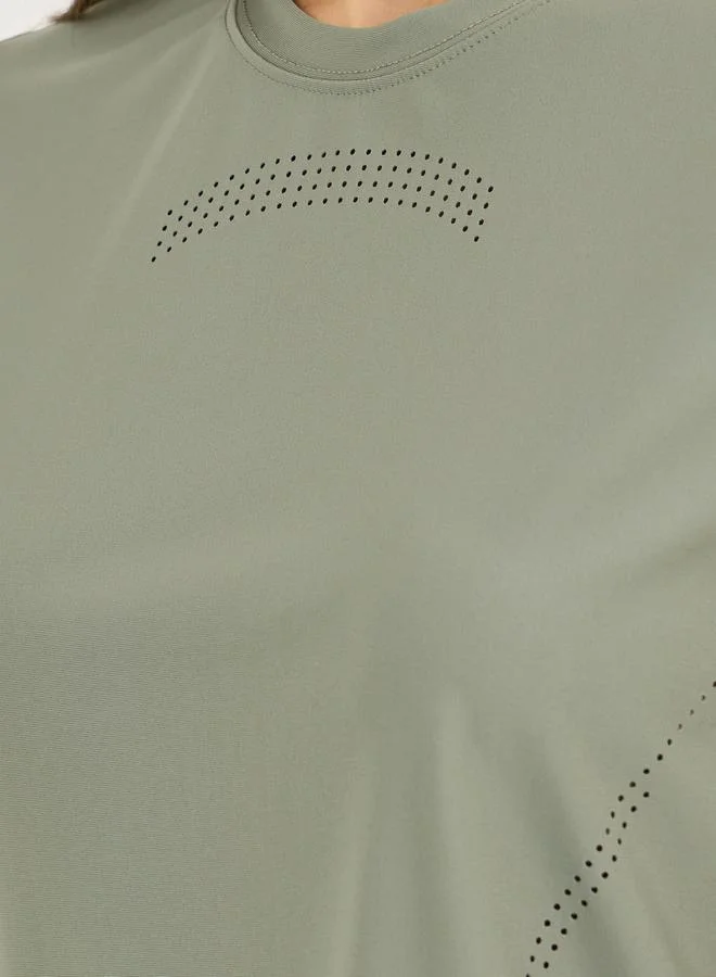 Styli Lasercut & Back Reflective Stripe Detail Short Sleeves Top