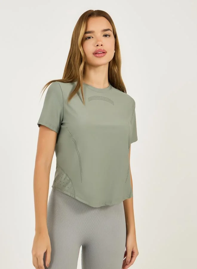 Styli Lasercut & Back Reflective Stripe Detail Short Sleeves Top