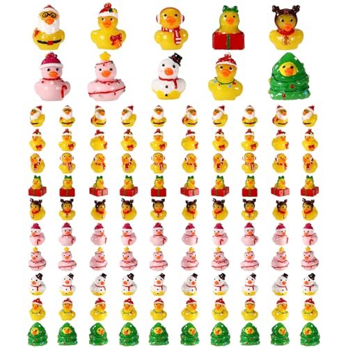 Sinbana 100pcs Mini Resin Christmas Ducks Bulk Assorted Tiny Winter Ducks Figurines Little Small Miniature Duck Figures Decoration for Xmas Holiday Decorations Christmas Stocking Stuffers Party Favors Gifts - Image 1