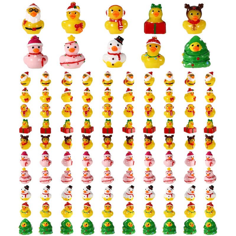 Sinbana 100pcs Mini Resin Christmas Ducks Bulk Assorted Tiny Winter Ducks Figurines Little Small Miniature Duck Figures Decoration for Xmas Holiday Decorations Christmas Stocking Stuffers Party Favors Gifts - Image 3