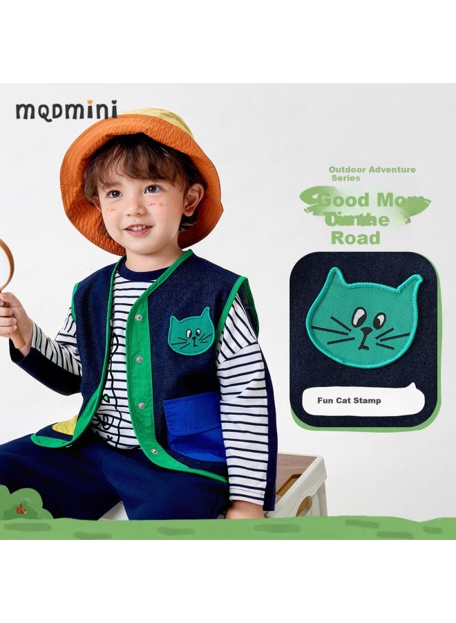 Mqdmini Children's Denim Vest, Spring And Autumn Boys And Girls Waistcoat, Inner Or Outer Wear, Sleeveless Jacket, Three-color Functional Vest - Image 2