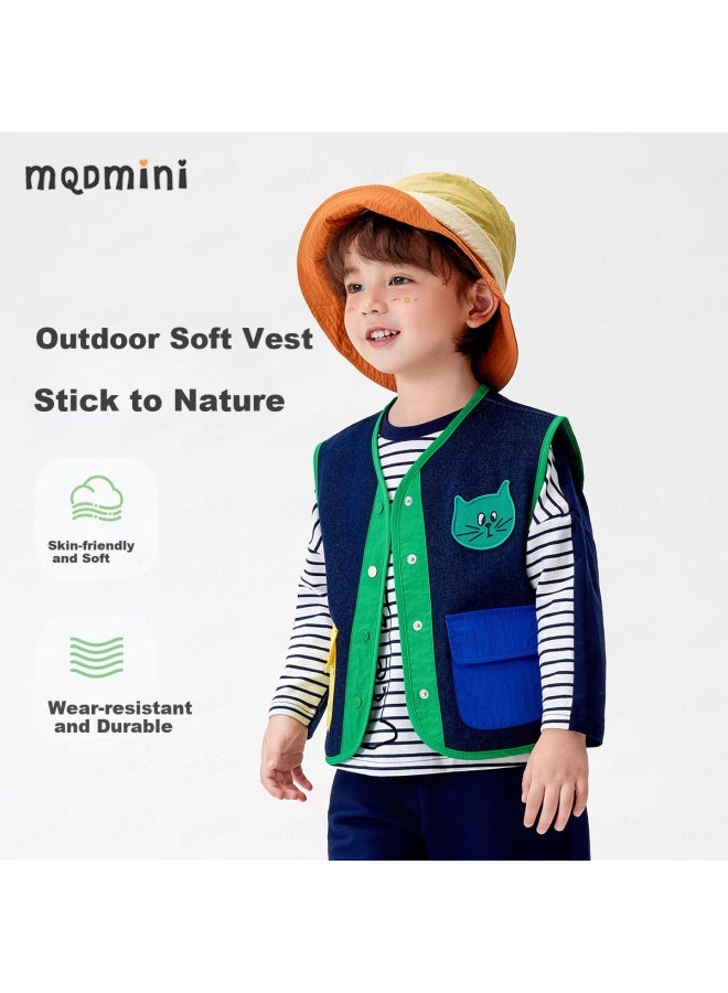 Mqdmini Children's Denim Vest, Spring And Autumn Boys And Girls Waistcoat, Inner Or Outer Wear, Sleeveless Jacket, Three-color Functional Vest - Image 1