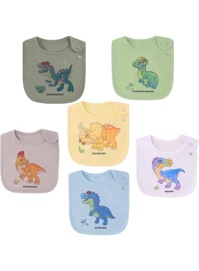 Maiwaput Maiwa 6 Pack Waterproof Cotton Baby Bibs for Girls Boys for Drooling Eating with Snaps Multixwbdino - Image 3