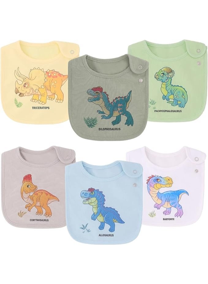 Maiwaput Maiwa 6 Pack Waterproof Cotton Baby Bibs for Girls Boys for Drooling Eating with Snaps Multixwbdino - Image 1