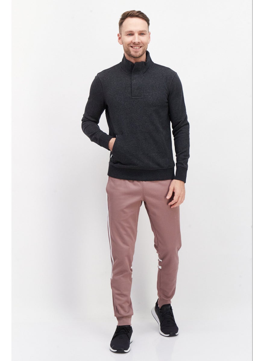 Fourlaps - Men High Neck Heather Long Sleeve Sweatshirt, Dark Grey Heather - Image 1