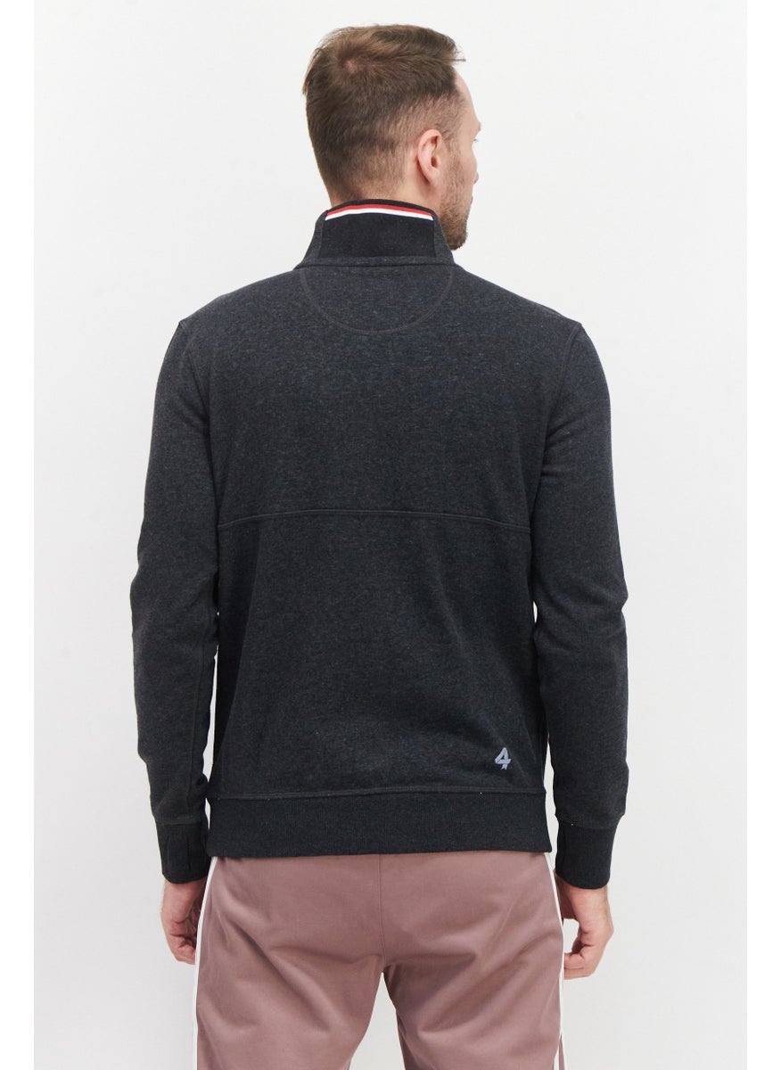 Fourlaps - Men High Neck Heather Long Sleeve Sweatshirt, Dark Grey Heather - Image 1