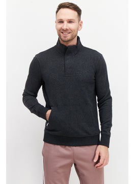 Men High Neck Heather Long Sleeve Sweatshirt, Dark Grey Heather