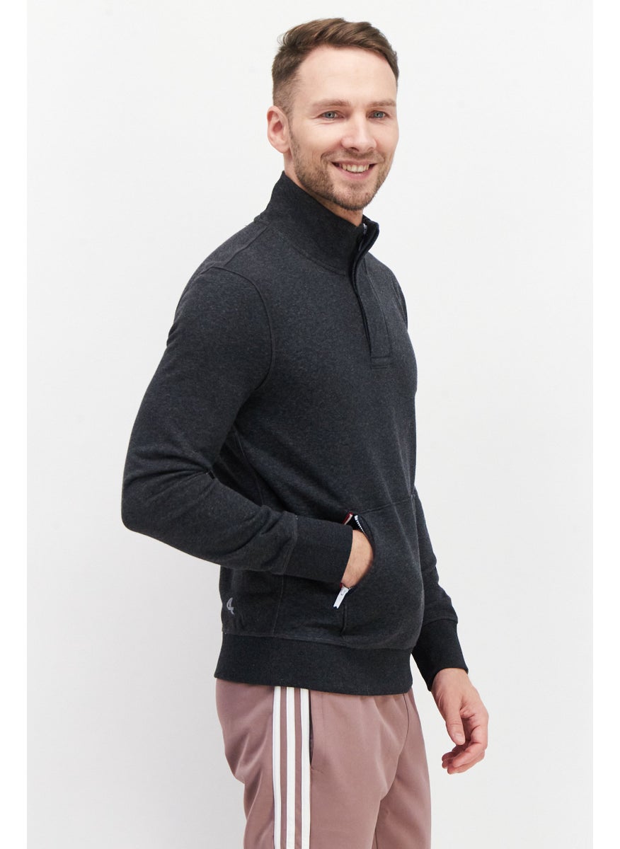 Fourlaps - Men High Neck Heather Long Sleeve Sweatshirt, Dark Grey Heather - Image 1