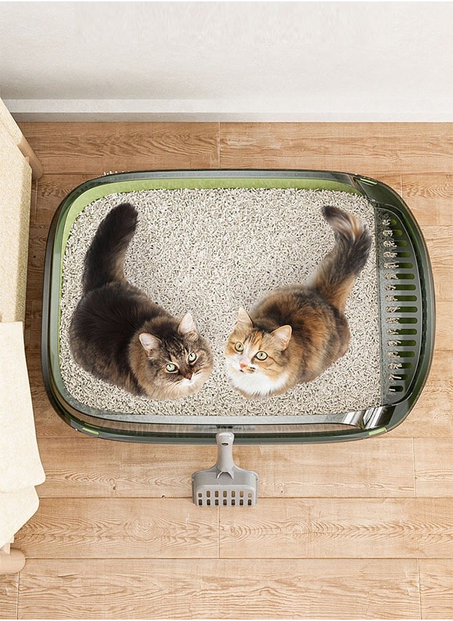 Generic - Semi-Enclosed Sifting Litter Box High Sides Cat Litter Box Anti-Splash with Spoon Clean Cat Pet Tray Kitten Open Top Litter Tray Travel Cat Toilet Cat Litter Pan(Grey) - Image 1