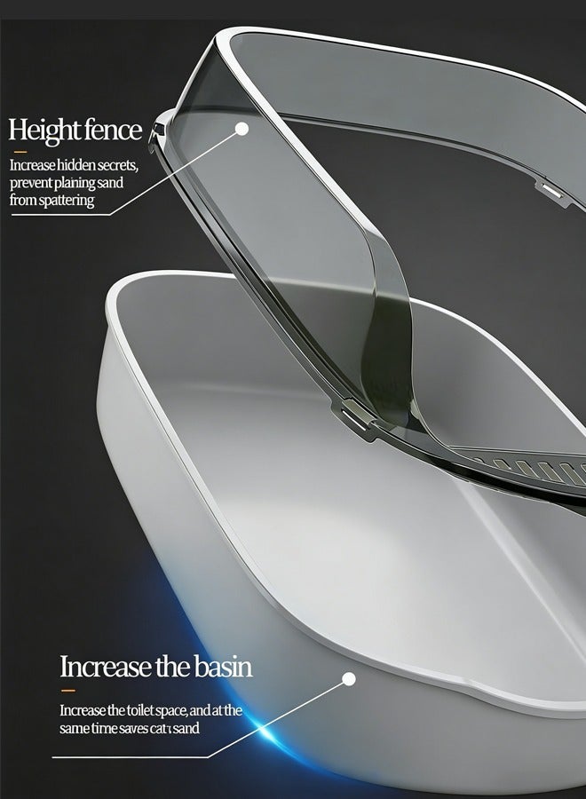 صندوق فضلات غربلة شبه مغلق، صندوق فضلات القطط عالي الجوانب مضاد للرذاذ مع ملعقة، صينية تنظيف القطط الأليفة، صينية فضلات مفتوحة من الأعلى، صينية فضلات القطط، مرحاض القطط (رمادي) - Image 3