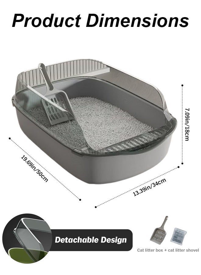 صندوق فضلات غربلة شبه مغلق، صندوق فضلات القطط عالي الجوانب مضاد للرذاذ مع ملعقة، صينية تنظيف القطط الأليفة، صينية فضلات مفتوحة من الأعلى، صينية فضلات القطط، مرحاض القطط (رمادي) - Image 2