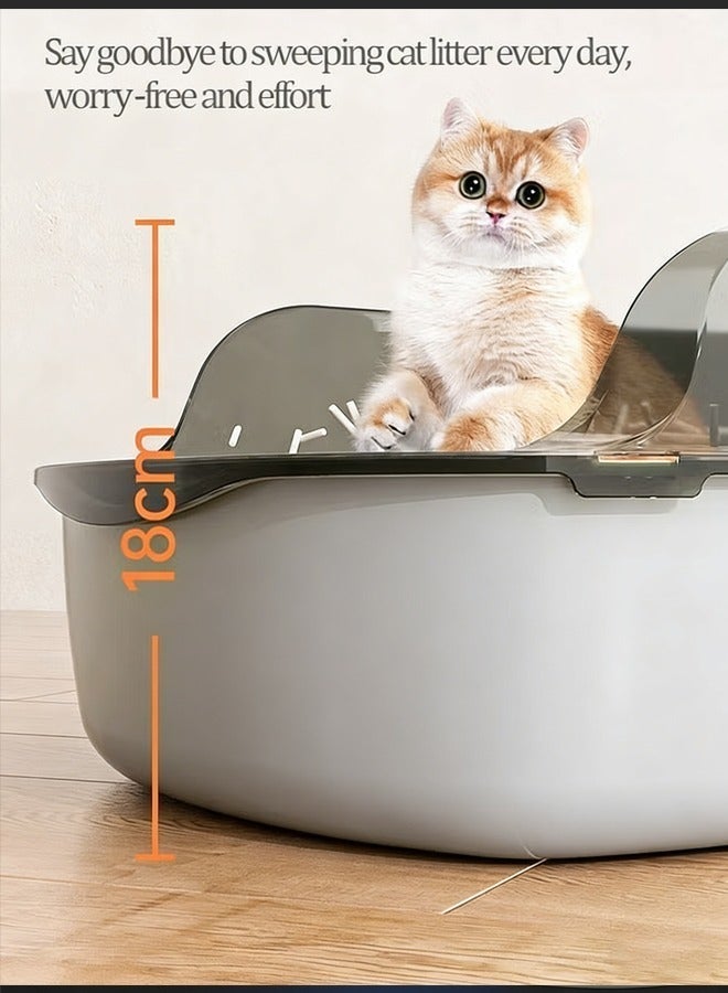 صندوق فضلات غربلة شبه مغلق، صندوق فضلات القطط عالي الجوانب مضاد للرذاذ مع ملعقة، صينية تنظيف القطط الأليفة، صينية فضلات مفتوحة من الأعلى، صينية فضلات القطط، مرحاض القطط (رمادي) - Image 5