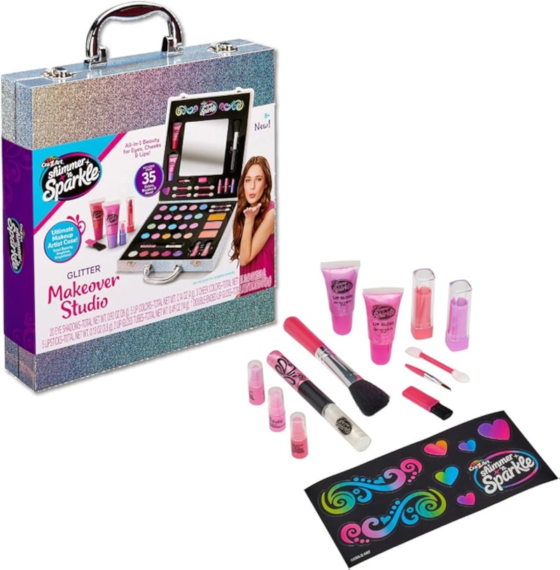 Shimmer 'n Sparkle Glitter Makeover Studio Beauty Kit â€“ All-in-One Beauty for Eye, Cheeks and Lips for Ages 8 and Up
